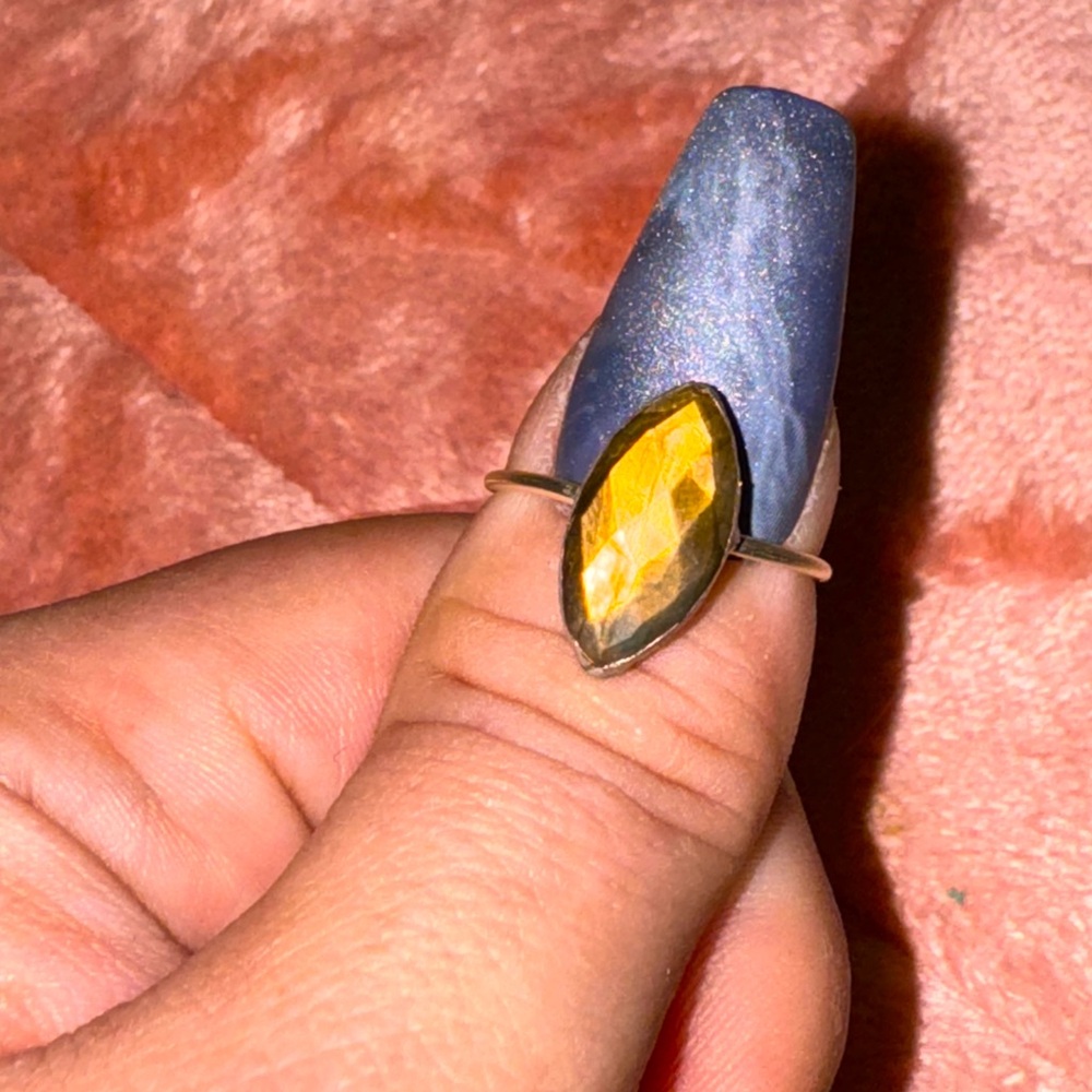 Orange faceted labradorite ring handmade